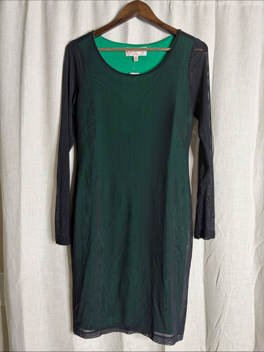 Philosophy Emerald Green & Black Long Sleeve Sheath Dress